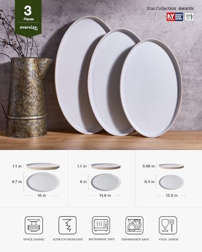 famiware Large Serving Platters Set of 3 Sizes - Oval, Cappuccino White - Image 2