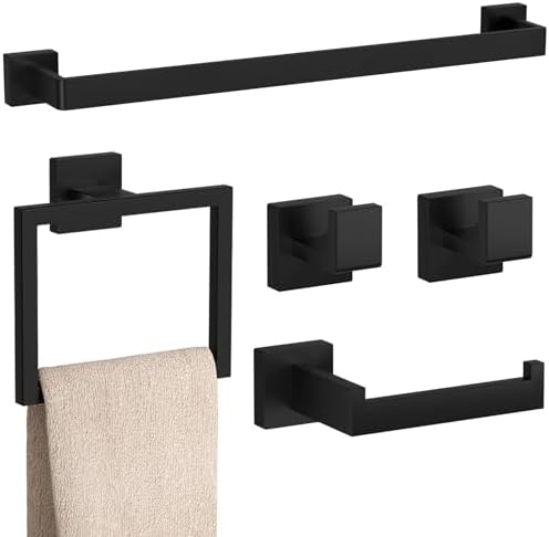 5-Pieces Matte Black Bathroom Accessories Set 23.6 Inch Towel Bar Set. by PNWNNHInc