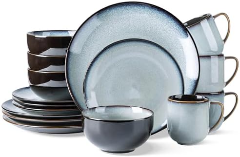 LeRatio Ceramic Dinnerware Sets for 4,16Pcs Porcelain Plates and Bowls Set by LeRatio