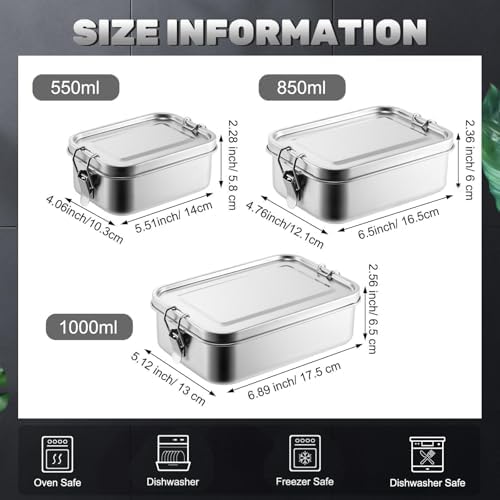 Umigy Stainless Steel Food Containers, 3 Sizes, Undivided, 3 Pcs - Image 2