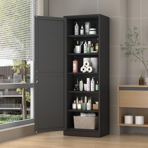 Ckzbx Metal Locker Tall Narrow Storage Cabinet, 67" H Locking Tool File Cabinets Snack Locker Organizer for School Classroom,Bedroom,Gym Home Office,Entryway and Hallway (20" W 1Door Black) - Image 2