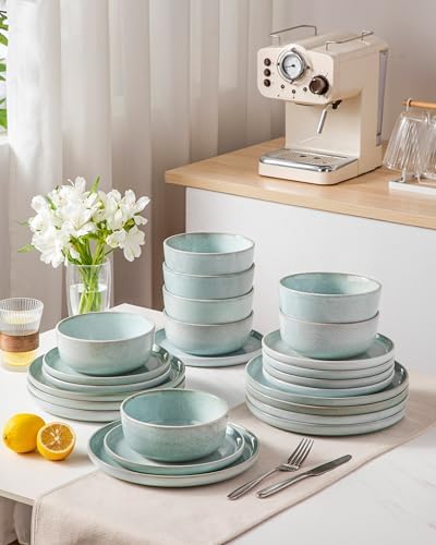 vancasso ANYA 24 Pieces Plates and Bowls Set, Mint Green Dinnerware Sets, Reactive Glaze Dishes Set for 8, Ceramic Dishware Sets Kitchen Dinner Set, Microwave & Dishwasher Safe - Image 7