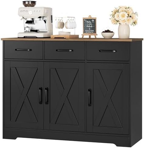 HOSTACK Kitchen Buffet Cabinet with Storage, Sideboard Coffee Bar, Black by HOSTACK