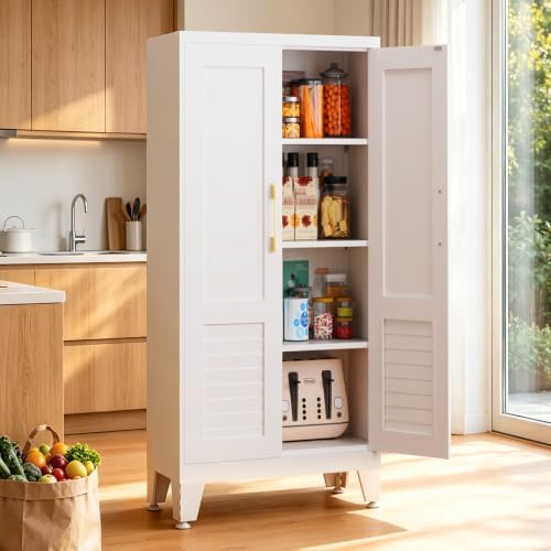 47.2" H Tall Storage Cabinet, Kitchen Pantry Cabinet with Doors, White Freestanding Kitchen Cabinet for Kitchen, Dining Room & Pantry Organization, Adjustable Shelves, 47.2" Hx23.6 Wx11.8 D by AXASIIO