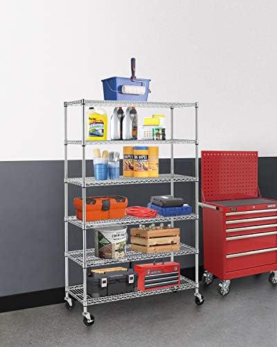 BestOffice | 6-Tier Wire Shelf with Wheels | 18" x 48" x 78" | Chrome - Image 2