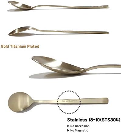 [5 Sets] [Made in Korea] Korean Sticky Rice Spoon Chopsticks Set Gold Titanium Plating 304 Stainless Steel Tableware Cutlery Set Mukbang Chopsticks (Korean Apricot Blossom TITANIUM, 5 Sets) - Image 5