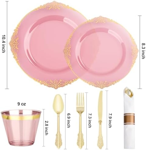 Bestluck 350PCS Burgundy Disposable Dinnerware for 50 Guests - Image 2