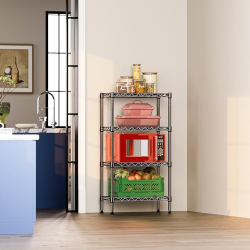 IZEUK 4 Tier Steel Storage Shelves, Heavy Duty Metal Shelf Wire Shelving Rack for Pantry, Kitchen, Living Room, or Office Organization (11.8" D x 21.7" W x 39.5" H, 1000LBS, Black) - Image 2