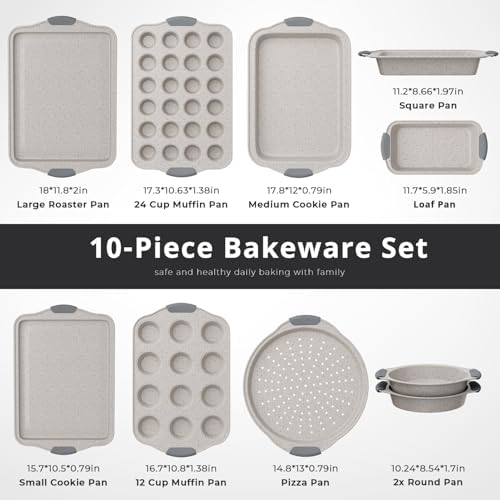 11-Piece Nonstick Bakeware Set – Stackable Baking Pans, Gray & White - Image 4