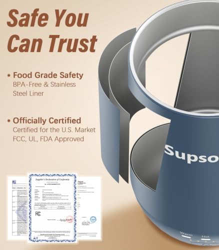 Supsonic - 16oz Self Heating Coffee Mug, Smart Heated Coffee Mug Faster Direct-Contact Heating Up to 149°F, Coffee Mug Warmer Set with Auto Shut-Off - Gifts for Men Women | S2 - Image 5