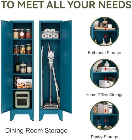 COFaR Tall Bathroom Cabinet, Metal Farmhouse Narrow Slim Storage Cabinet with Adjustable Shelves Barn Door for Bathrooms, Kitchens, Entrances Living Room (Blue) - Image 4