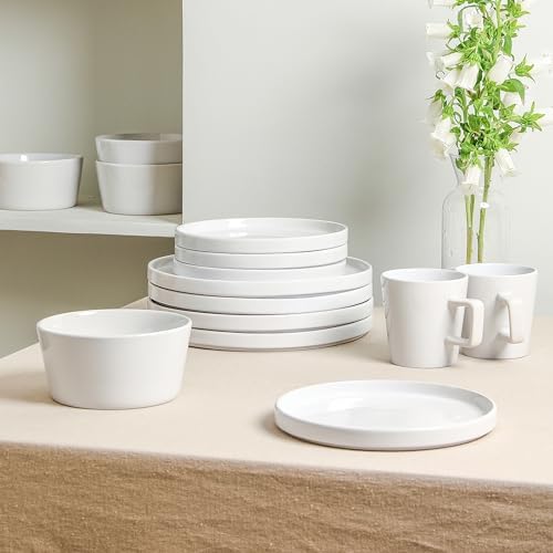 Stone Lain Celina Stoneware 32-Piece Dinnerware Set, White Glossy, Service For 8 - Image 3