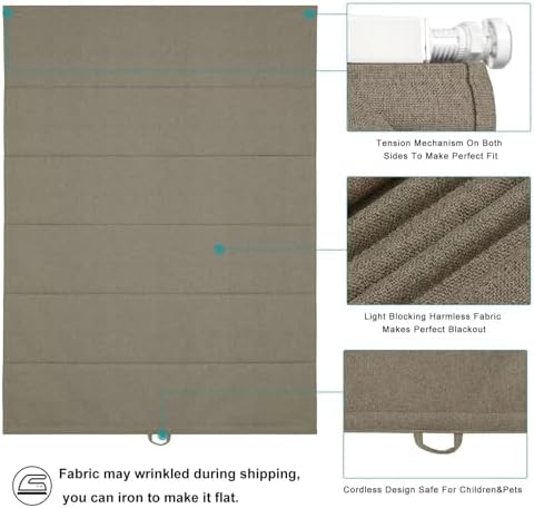 Changshade No Drill Roman Shades Cordless Blinds Blackout for Indoor Windows, Room Darkening Black Out Tension Rod No Hardware No Tools Inside Mount, Shade Size 48 Inches Wide 64 Inches High, Brown - Image 5