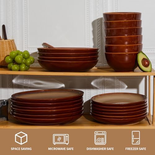 Pokini Stoneware Dinnerware Sets for 4, 12pcs Plates and Bowls Sets Dishes - Image 6