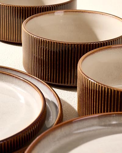 Dinnerware Set for 4, Reactive Glaze Plates and Bowls Sets - Image 4