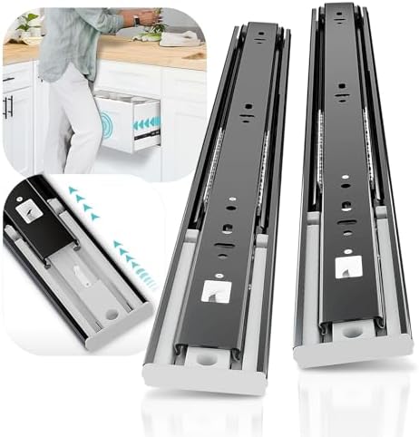 SHUHANG 1 Pair Push to Open Drawer Slides 16 Inch 100 lb Load Capacity Side Mount Press to Release Full Extension Ball Bearing Glides Rails Cabinet Wardrobe Kitchen Dresser by SHUHANG