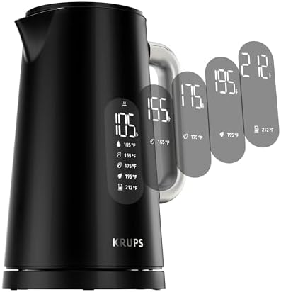 KRUPS Smart Temp Electric Kettle: 1.7L Capacity, 5 Precise Temperature Settings, Digital Display, Cool-Touch Exterior, Cordless Design for Tea and Coffee Lovers by KRUPS