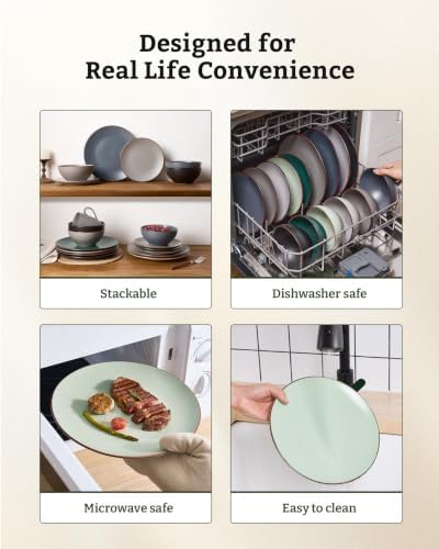 Famiware Venus Plates and Bowls Sets with Rim, Stoneware Dinnerware for 8 - Image 6