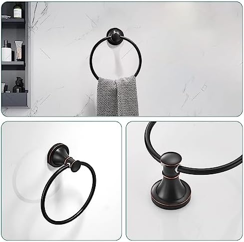 Hoimpro Oil Rubbed Bronze Bathroom Accessory Set, 4-Piece Wall Mount Hardware with Adjustable Towel Bar Rack, Towel Ring, Paper Towel Holder, Double Towel Hooks - Image 4
