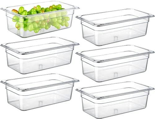 CURTA 6-Pack 1/3 Size 4" Deep NSF Polycarbonate Food Pans | Dishwasher & Freezer Safe Clear Container for Prep Tables, Buffet, Salad Bar, Commercial & Home Kitchen by CURTA