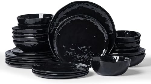 Famiware Porcelain Dinnerware Set for 6, 24-Piece, Glossy-black by Famiware