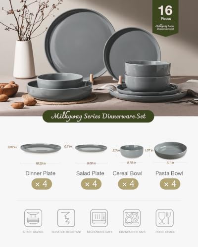Famiware Milkyway 16-Piece Dinnerware Set with Pasta Bowls, Dark Gray - Image 2