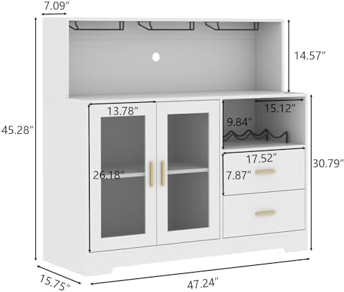 Bar Cabinet for Home with LED Light,Coffee Bar Cabinet w/ Wine & Glass Rack - Image 2