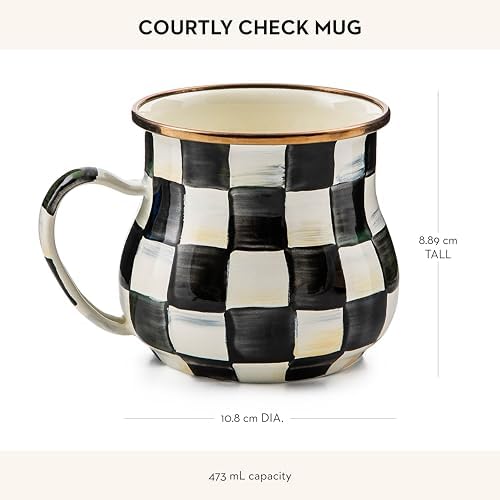 MACKENZIE-CHILDS Enamel Mug Set, Black-and-White Courtly Check - Image 4