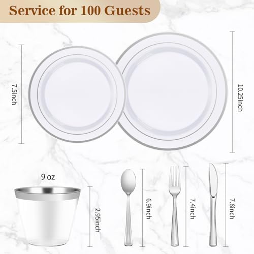 BESTVIP 600PCS Silver Dinnerware Set for 100 Guests, - Image 4