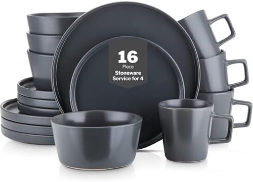 Stone Lain Coupe Stoneware Dinnerware Set, Service for 4, Gray Matte by Unknown
