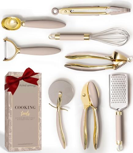 Styled Settings Beige and Gold Kitchen Utensils Set, 8-Piece by STYLEDSETTINGS