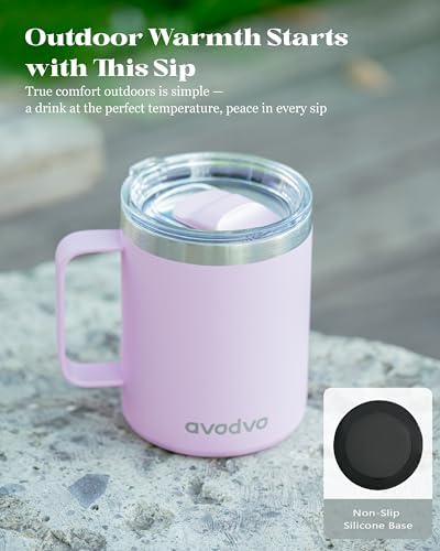 12oz Insulated Coffee Mug with 2 Lids & Handle, Stainless Steel Cup - Image 6