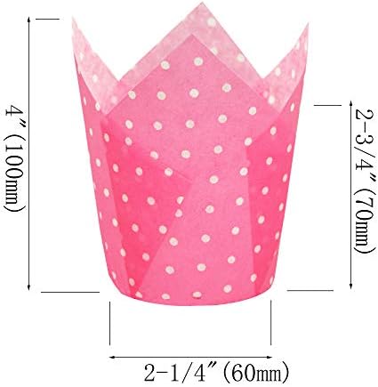 QLSmypkg Large Muffin Greaseproof paper Baking cupcake cups, 2-1/4" x 4" Pink printed with Polka Dot Tulip Baking Cup(Large) (125pcs) - Image 2