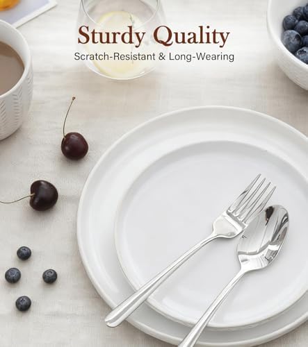 24 Piece Dinnerware Sets for 8 - Farmhouse Style Stoneware Plates and Bowls Sets - Scratch Resistant & Dishwasher Safe, Embossed Boho Ceramic Dish Set, Stack Compactly Dishware - Ivory White - Image 6