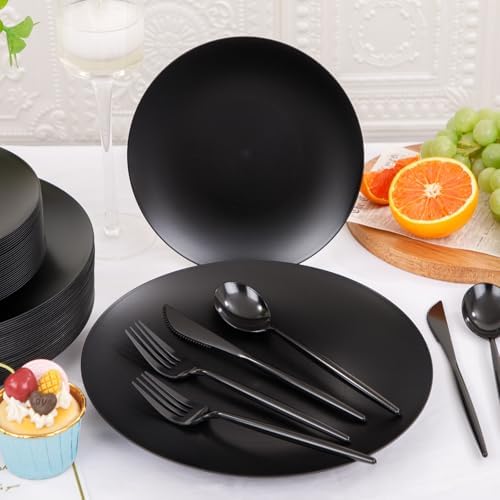 ejonirinjonir 150pcs Frosted Black Plastic Plates Plastic Plate for Wedding - Image 6