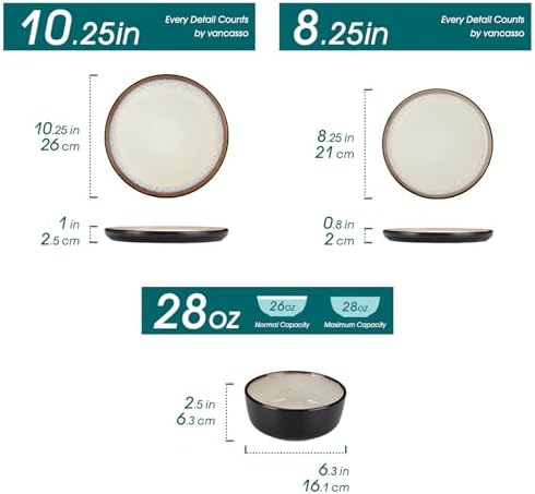 vancasso Plates and Bowls Sets, 24 Pieces Stoneware Dinnerware Sets for 8, Kitchen Dish Set Mircowave and Dishwasher Safe Ceramic Dishware, Light Cream, Series AMBER - Image 3