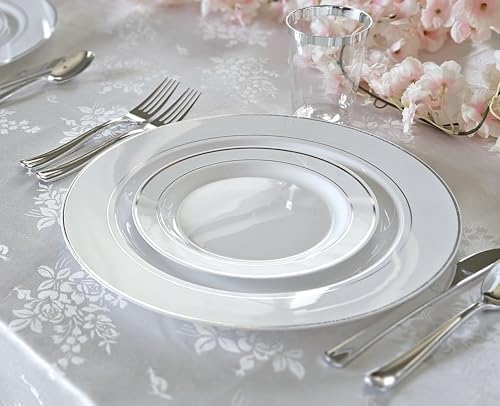 OCCASIONS 240 Plates Pack,(120 Guests) Heavyweight Premium Wedding Party Disposable Plastic Plates Set -120 x 10.5'' Dinner + 120 x 7.5'' Salad/Dessert (White & Silver Rim) - Image 5