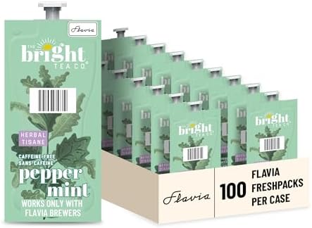 Flavia Bright Tea Co. Peppermint Herbal Tea Freshpacks works only with Flavia Brewers (Case of 100) by Flavia