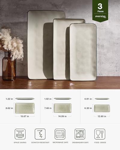 Famiware Serving Platters Set of 3 Sizes - Rectangular, Light Khaki - Image 2