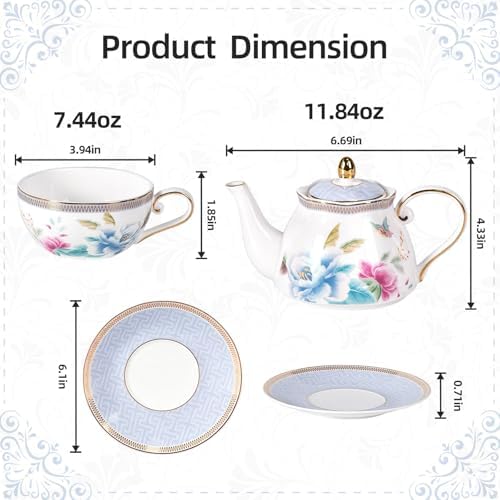 KAMMAK Tea for One Set, Ceramic Teapot, Bone China Tea Set, Cup and Saucer - Image 2