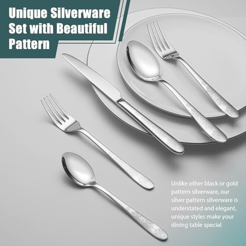 40 Piece Flatware Set, Service for 8, EIUBUIE Premium Stainless Steel Cutlery Set, Mirror Polished Silverware Sets with Pattern Handle, Modern Kitchen Eating Utensils Sets - Image 3