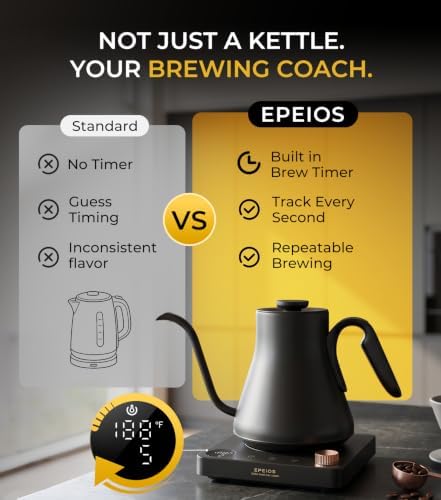 Epeios Gooseneck Electric Kettle with Temp Control,1200W,0.9L,Black Walnut - Image 6
