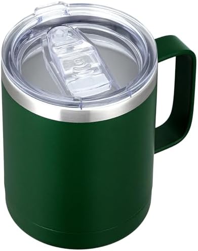 MEWAY 12oz Coffee Mug With Handle and Sliding Lid,Stainless Steel Travel Tumbler Cup with Handle,Double Wall Vacuum Insulated Camping Cup for Hot & Cold Drinks Tea (Forest Green,Set of 1) by MEWAY