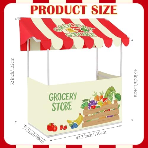 SmoothNovelty Grocery Store Stand Pretend Play Grocery Store Locally Grown Farmers Market Fruit Vegetable Party Decor with Shelf Banner Roof Balloons for Locally Grown Baby Shower Dramatic Play Stand - Image 2