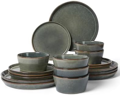 Pokini Ceramic Plates and Bowls Sets for 6, 18pcs Dinnerware Sets, Dish Set by Pokini