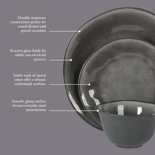 Gibson Elite Port Barton Plates and Bowls Sets, 12-Piece Stoneware Dinnerware Sets, Reactive Glaze Dish Set - Black - Image 3
