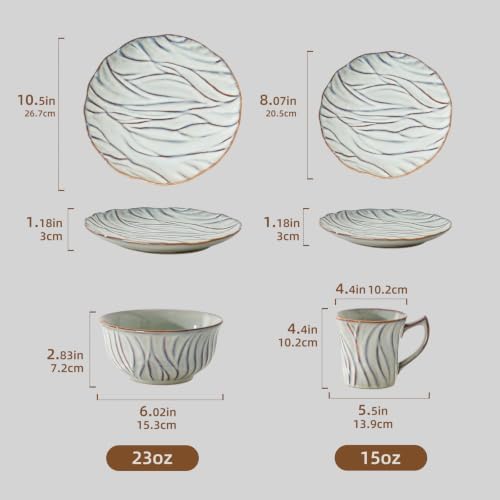 Ceramic Dinnerware Sets for 6, 24 pcs Plates and Bowls Sets, Reactive Glaze Ceramic Dish Set, Scratch Resistant, Microwave & Dishwasher Safe, Highly Chip and Crack Resistant Dishware sets, Misty Gray - Image 4
