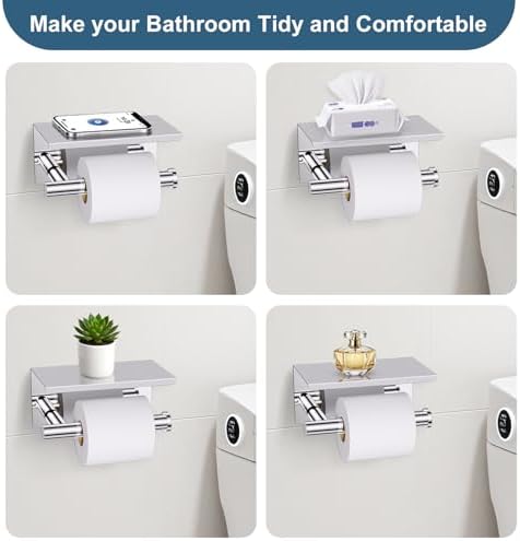 Polished Chrome Bathroom Hardware Set, 5 Pieces Chrome Towel Bar Bathroom Accessories, Upgraded Toilet Paper Holder with Shelf Set, 23.6 Inch Towel Rack Towel Holder for Bathroom Wall - Image 3