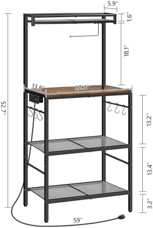MAHANCRIS Bakers Rack with Storage, Microwave Stand with Paper Holder, Bakers Rack with Power Outlet, Coffee Bar Station with 6 Hooks, for Kitchen, Dining Room, Rustic Brown and Black BRHR36E01 - Image 2