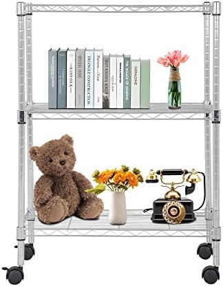 BestOffice | 3-Tier Wire Shelf with Wheels | 23" x 13" x 31" | Chrome by BestOffice